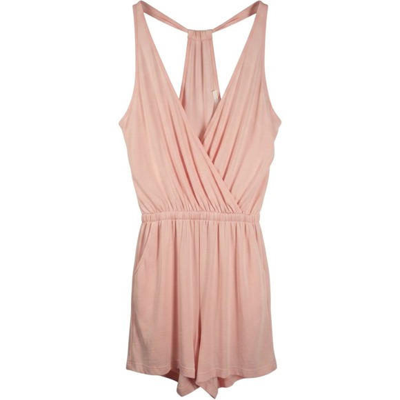 Lush Pants - Lush Resort Lounge Coastal Beach  Womens Pink Surplice V-Neck Romper G Size L